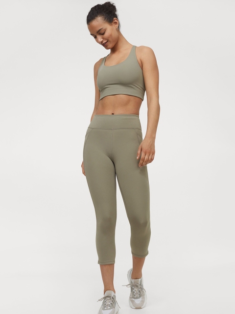 H&M Women Green Mesh-Detail Sports Tights