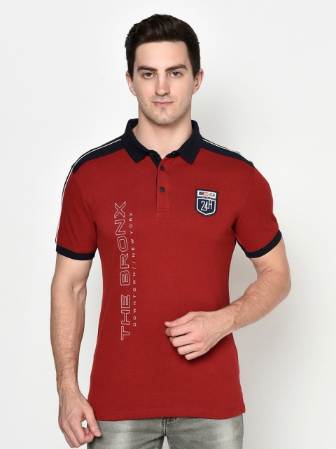 Octave Men Maroon Typography Printed Polo Collar T-shirt