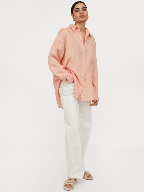 H&M Women Orange Linen Shirt