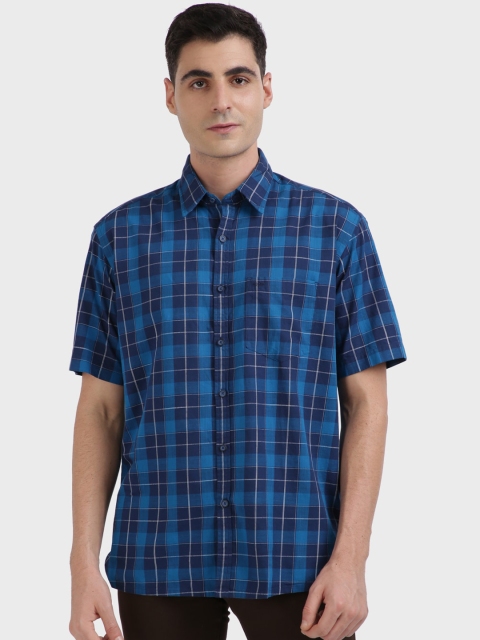 ColorPlus Men Blue Regular Fit Checked Casual Shirt