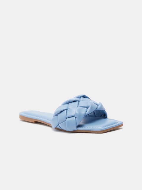 shoexpress Women Blue Woven Design Open Toe Flats