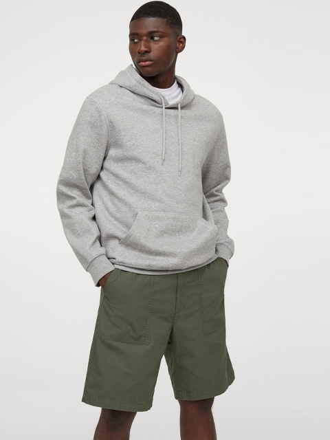 H&M Men Green Solid Cotton Shorts