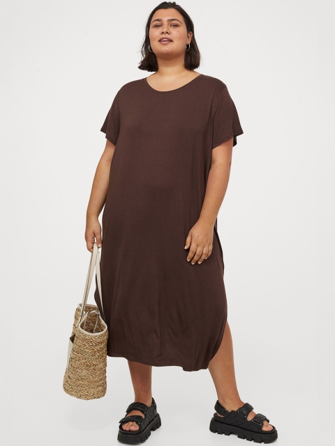 H&M+ Brown Solid Jersey Dress