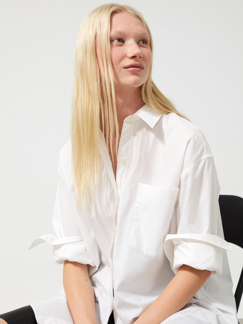 H&M Women White Solid Oversized Cotton Shirt