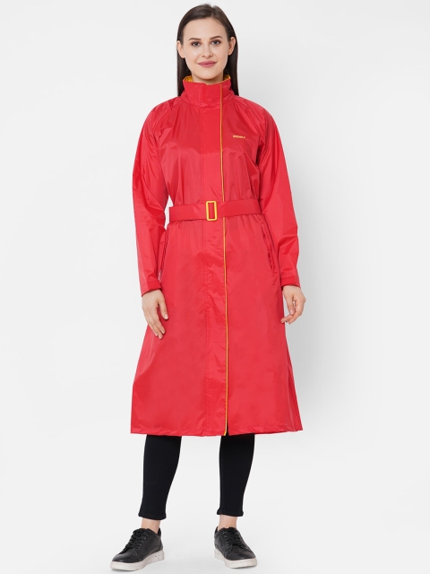 Zeel Women Red Solid knee Length Rain Jacket
