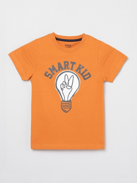 max Boys Orange Printed Round Neck T-shirt