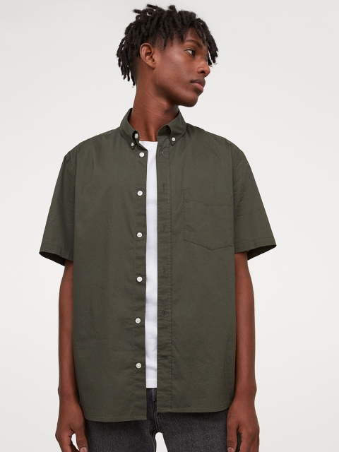H&M Men Green Regular Fit Shirt