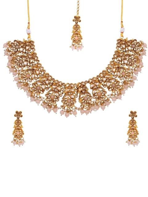 Crunchy Fashion Gold-Plated Beige & Pink Stone-Studded & Beaded Antique Jewellery Set
Crunchy Fashion Gold-Plated Beige & Pink Stone-Studded & Beaded Antique Jewellery Set