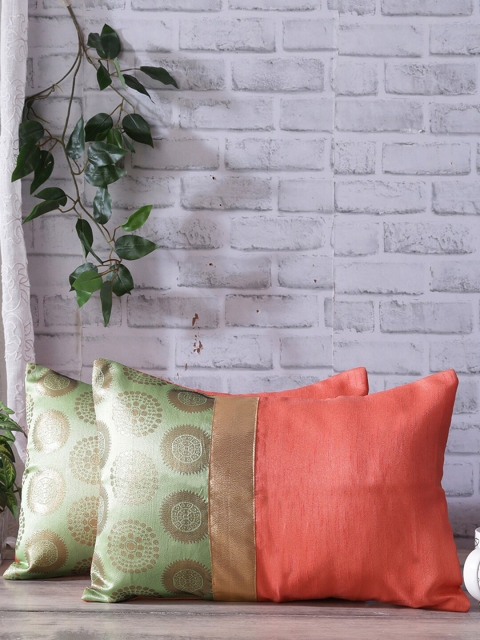 Rangdesi Set of 2 Green & Orange Brocade Floral Pattern Cotton Linen Rectangular Cushion Covers With Inserts
Rangdesi Set of 2 Green & Orange Brocade Floral Pattern Cotton Linen Rectangular Cushion Covers With Inserts