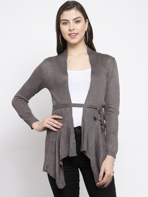 KLOTTHE Women Grey Self Design Longline Tie-Up Shurg