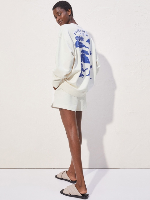 H&M Women White Oversized Sweatshirt