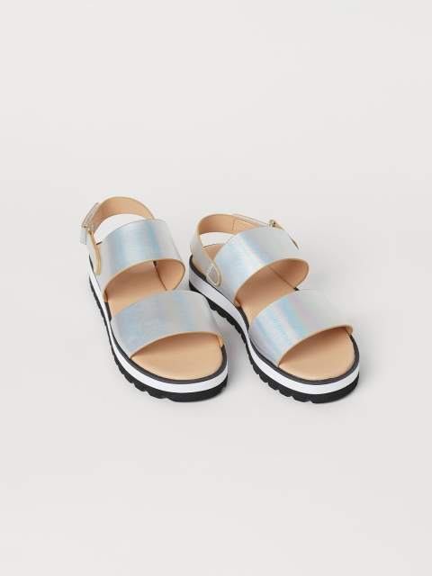 H&M Girls Silver-Toned Open Toe Flatform Heels