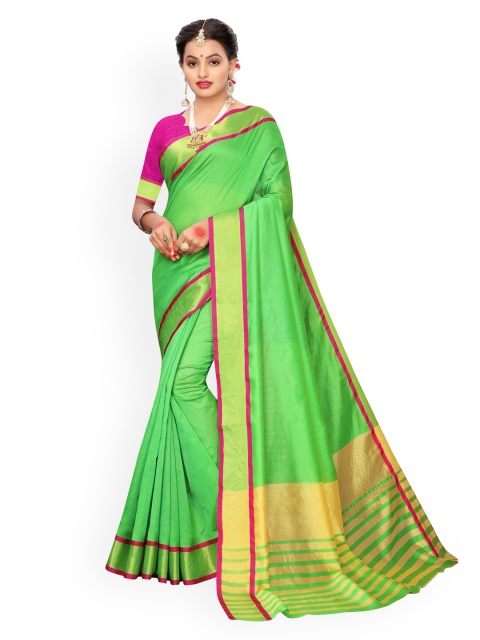 KALINI Green Zari Silk Cotton Chanderi Saree