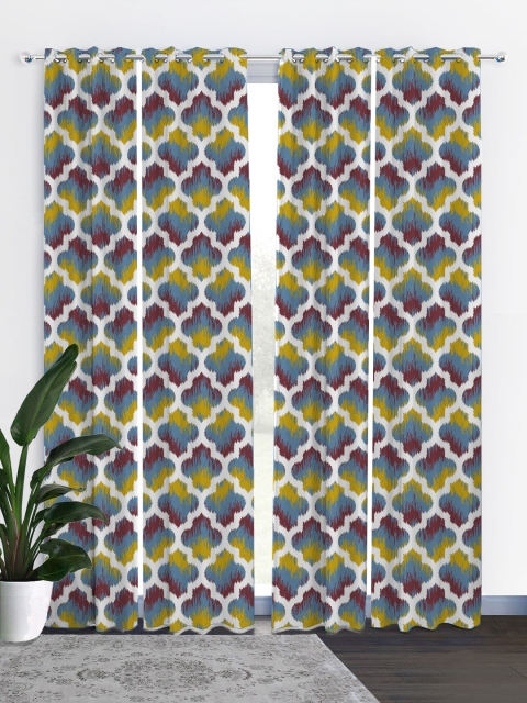 HOUZZCODE Set of 4 Blue & Mustard Yellow Black Out Door Curtains