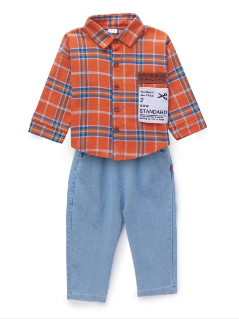 Like A Boss Boys Orange & Blue Checked Shirt with Trousers