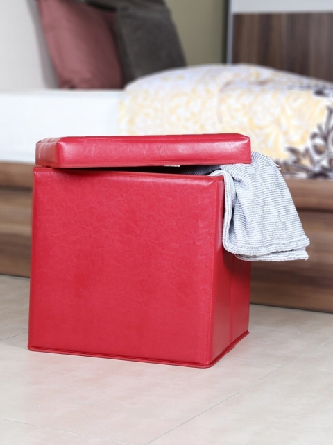 Home Centre Red Solid Sanderson Sit & Store Folding Ottoman