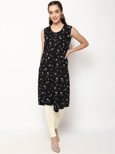 V2 Value & Variety Women Black Floral Printed Kurta