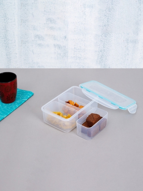 Home Centre Transparent & Blue Solid Air-Tight Plastic Lunch Box with 3 Dividers 1150 ml
Home Centre Transparent & Blue Solid Air-Tight Plastic Lunch Box with 3 Dividers 1150 ml