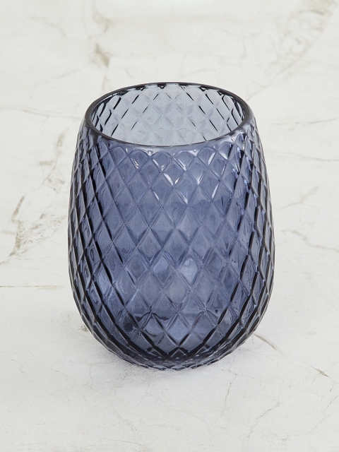 Home Centre Blue Textured Glass Toothbrush Holder