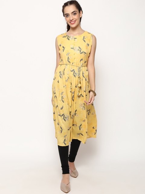 V2 Value & Variety Women Yellow & Grey Floral Anarkali Kurta