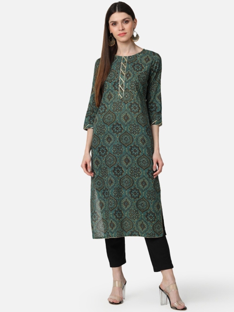 AHIKA Women Teal Ethnic Motifs Printed Kurta