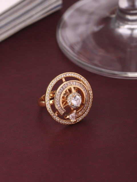 Shoshaa Women Gold-Plated White Stone-Studded Finger Ring