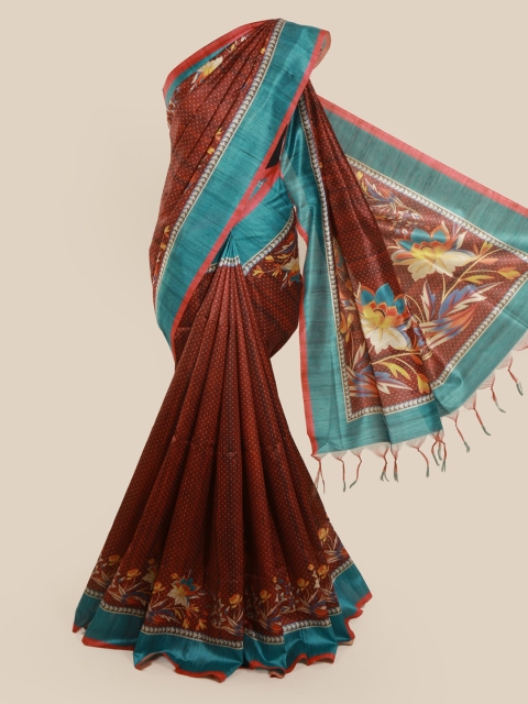 Pothys Brown Printed Jute Silk Saree