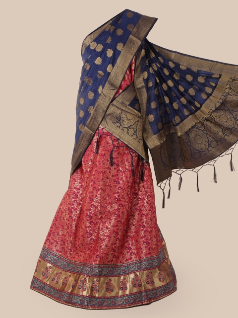 Pothys Navy Blue & Red Silk Cotton Woven Design Half & Half Saree