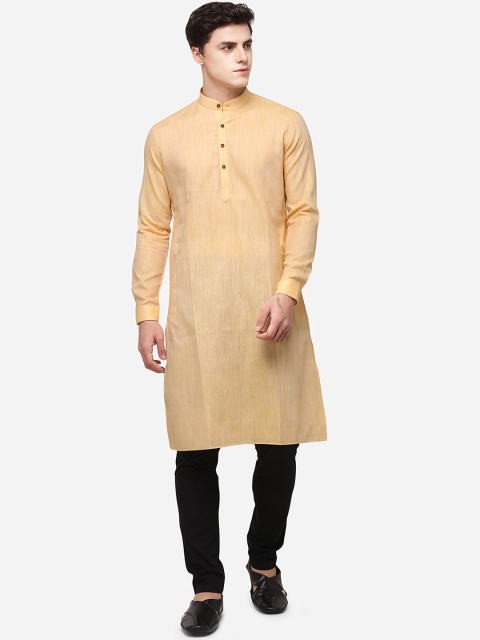 Modi Kurta Men Yellow Woven Design Kurtas