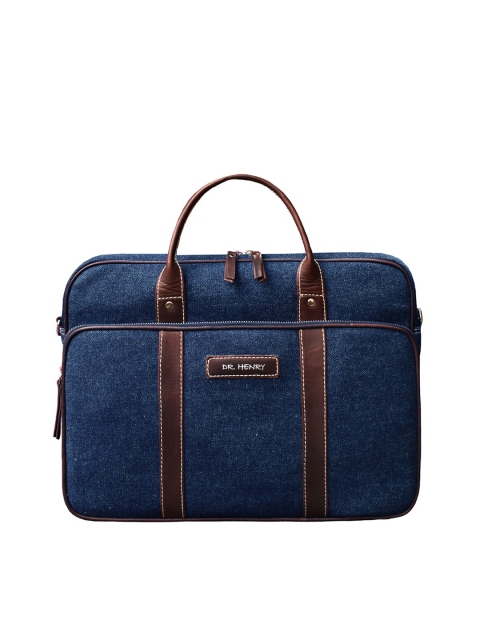 DR. HENRY Unisex Blue & Brown Solid Leather Laptop Bag