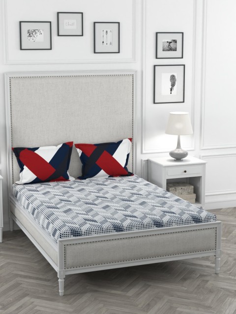 Portico New York Grey & Navy Blue Geometric 144 TC Cotton 1 King Bedsheet with 2 Pillow Covers
Portico New York Grey & Navy Blue Geometric 144 TC Cotton 1 King Bedsheet with 2 Pillow Covers