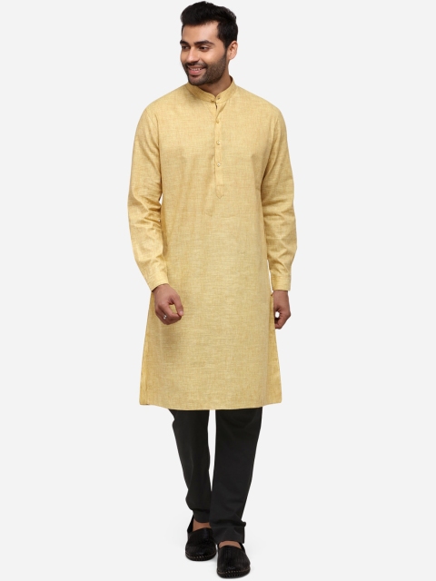 Modi Kurta Men Yellow Woven Design Kurtas