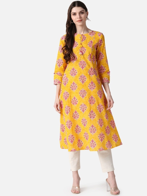 AHIKA Women Yellow Ethnic Motifs Printed Kurta