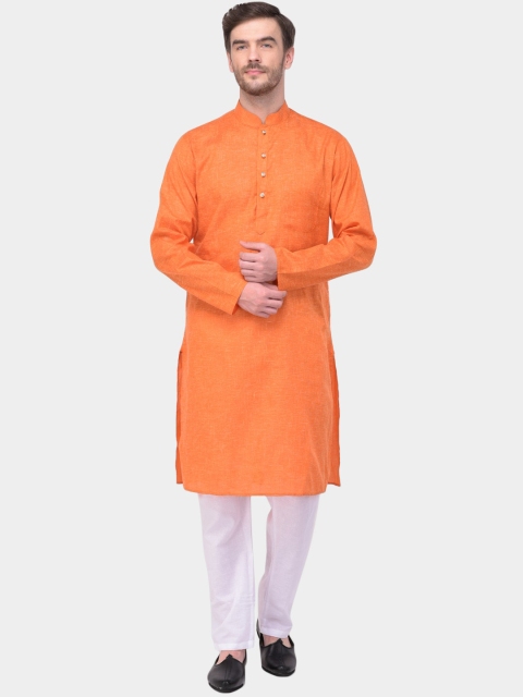 SG LEMAN Men Orange & White Solid Kurta with Pyjamas