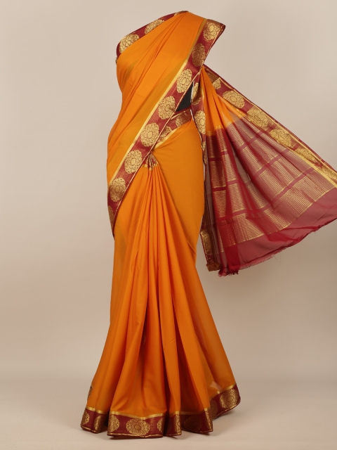 Pothys Orange & Brown Poly Georgette Solid Saree