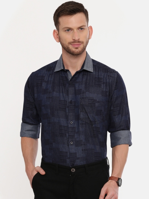 CROYDON Men Navy Blue Regular Fit Printed Cotton Formal Shirt