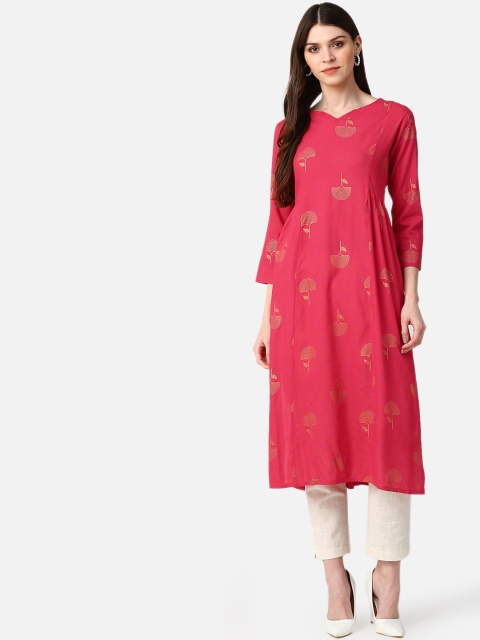 AHIKA Women Magenta Ethnic Motifs Printed Pastels Kurta