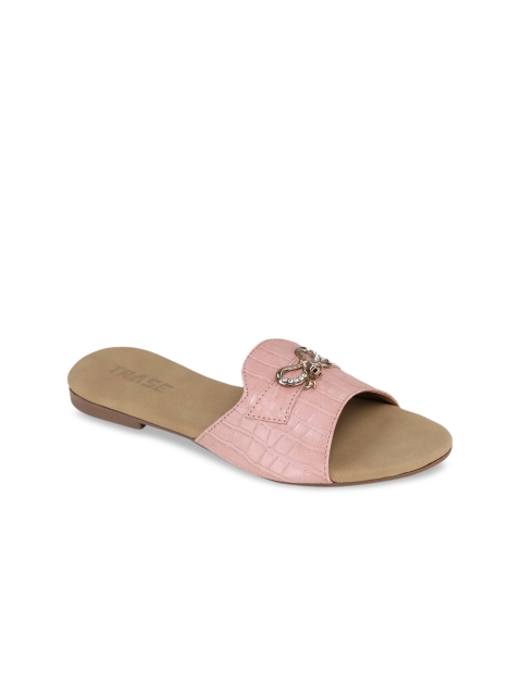 TRASE Women Pink Textured Open Toe Flats