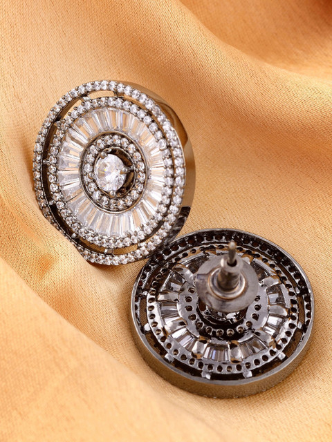 Saraf RS Jewellery Gunmetal-Toned Rhodium-Plated Handcrafted Circular AD Studs, Metallic
Saraf RS Jewellery Gunmetal-Toned Rhodium-Plated Handcrafted Circular AD Studs, Metallic