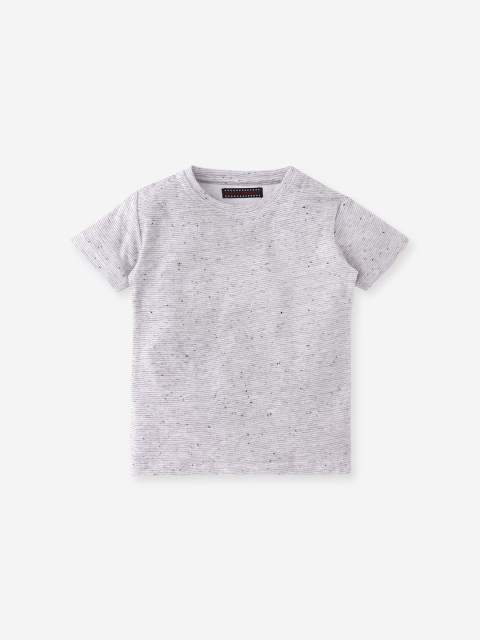 MAGIC TEES Boys Grey Melange Cotton Self Design Round Neck T-shirt