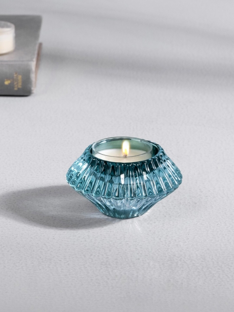Pure Home and Living Set Of 6 Blue Geometric Pattern Candle Votive Holders