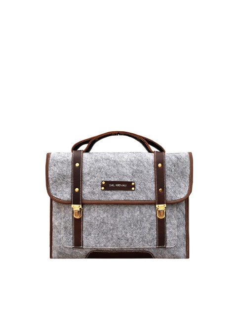 DR. HENRY Unisex Grey & Brown Textured Leather Laptop Bag