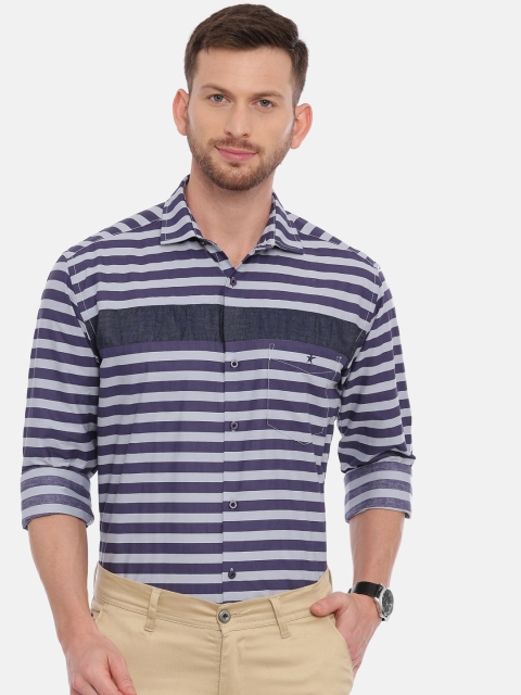 CROYDON Men Blue & White Regular Fit Striped Cotton Formal Shirt