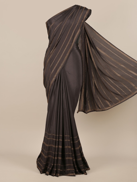 Pothys Brown Striped Pure Crepe Saree