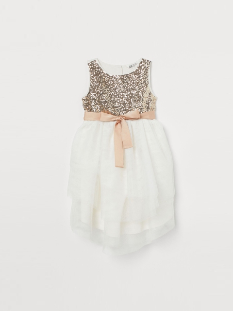 H&M Girls White & Gold Sequined Tulle Dress