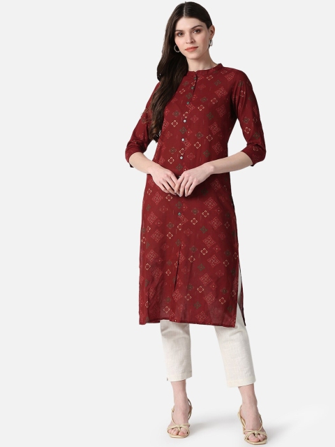 AHIKA Women Maroon Ethnic Motifs Printed Kurta