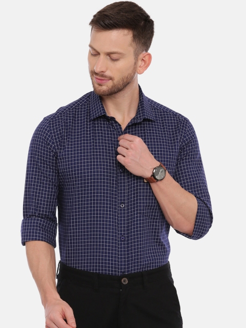 CROYDON Men Navy Blue Regular Fit Checked Cotton Formal Shirt