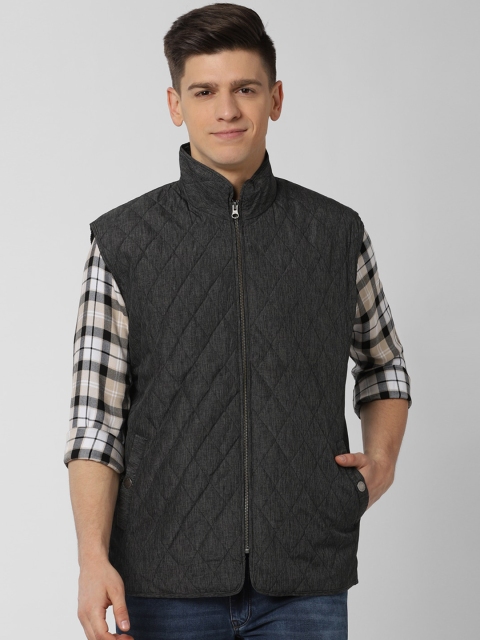 Peter England Casuals Men Black Self Design Quilted Jacket