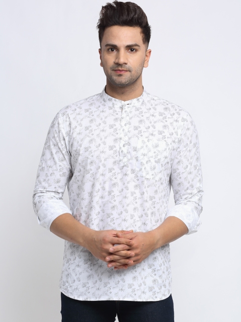 NEUDIS Men White Floral Printed Cotton Kurta