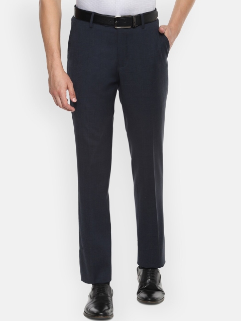 Louis Philippe Men Navy Blue Slim Fit Solid Formal Trousers